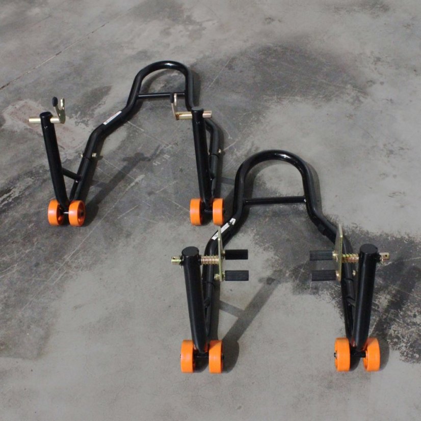 Komplet 2 stojal za motorna kolesa - spredaj + zadaj kombinirani do 500 kg VILICE