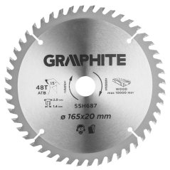 Ferăstrău circular în formă de V, 165 x 1.4 x 2.0 x 20 mm, 48 dinți 55H687