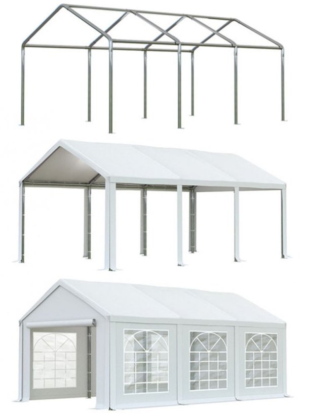 Cort pentru petreceri 3x6m - PE Classic - construcție tubulară din oțel Alb