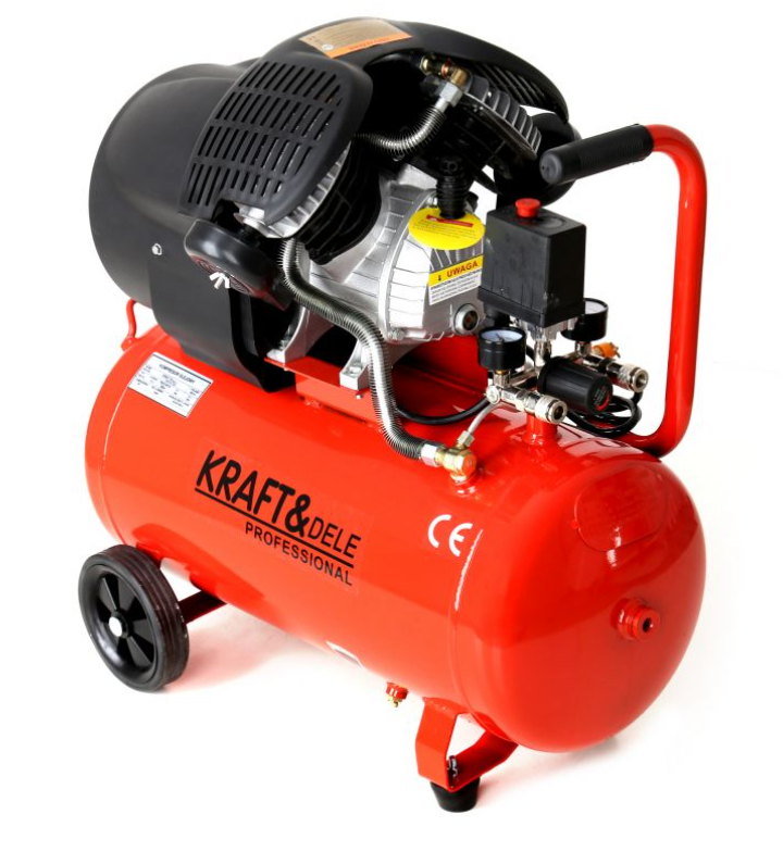 Olajkenésű légkompresszor 50L, 8bar, 3kW, 4HP, 320l/perc, 2 henger, 230V, hordozható, műhelybe/autóiparba, Kraft&Dele KD1484