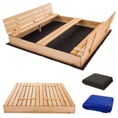 Sandkasten mit Bänken 160cm + Abdeckplane + Agrotextil SUN