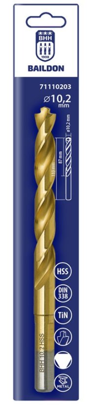 Baildon DIN 338 RN 10,2 mm, HSS TiN (S), 133-87 mm (3-hornyú szár) 71110203