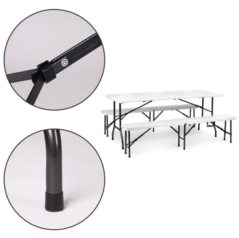 Set catering masă + 2 bănci 180cm White