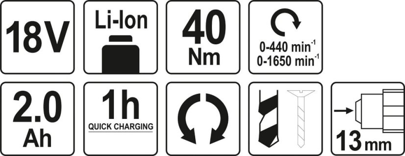 Akkubohrmaschine 18 V Li-ion, Koffer YT-82782