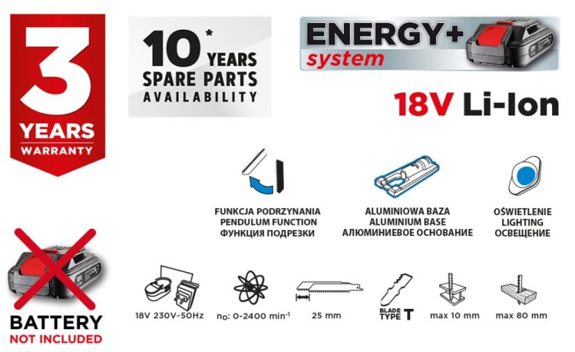 Akumulatorska sabljasta pila Energy+ 18 V, Li-Ion, bez baterije 58G011