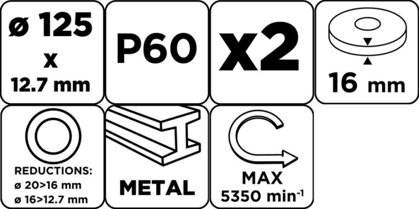 Csiszolókorongok 125 x 20/16/12,7 x 16 mm, P60, 2 db 57T127