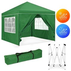 Vrtni gazebo 3x3m zložljiv 4 stene Zelena