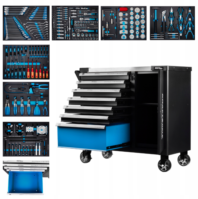 Dielenský vozík s náradím 309 ks - 7 šuflíkov + skrinka KD1069