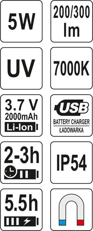 Pracovní LED lampa 5W COB 300lm 7000K UV