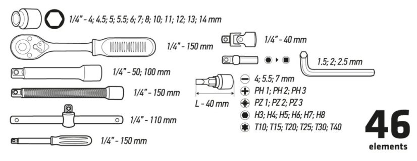Csillagvilláskulcsok 1/4" készlet 46 db 38D640