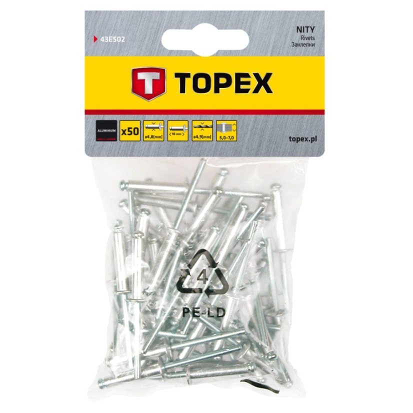 Aluminijska zakovica 4,8 mm x 10 mm, 50 kom 43E502 Aluminijska zakovica 4,8 mm x 10 mm, 50 kom 43E502