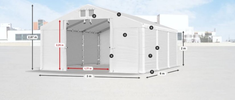 Raktárcsarnok/garázs 3x6x2m Comfort PVC 560g