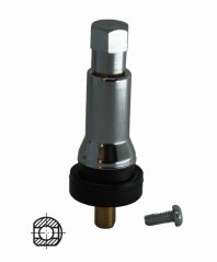 Supapă din cauciuc TPMS pentru senzorul OEM Schrader TR413, nou, cu capac cromat - DOUĂ PIESE SEPARATE (supapă și capac din aluminiu)