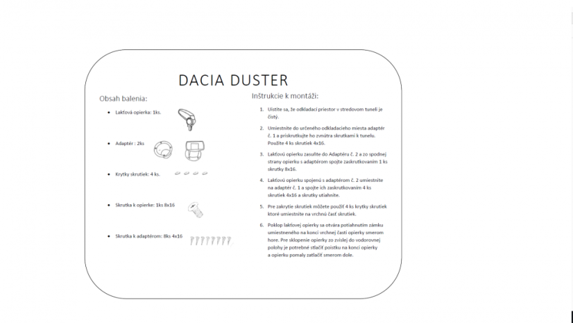 Könyöktámasz Dacia DUSTER, fekete, textil borítás