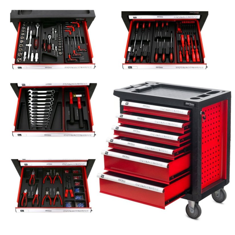 Cărucior de atelier cu unelte 263buc - 6 sertare KD361