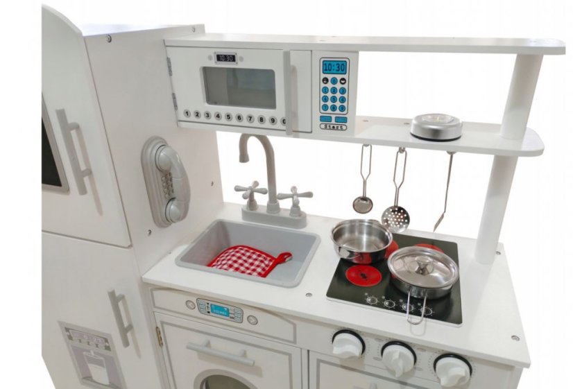 Fa játékkonyha gyerekeknek kiegészítőkkel fehér
