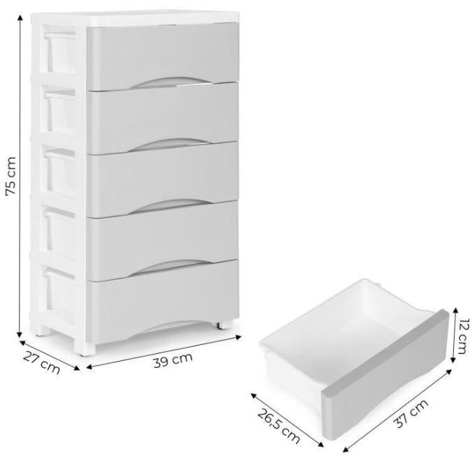 Regal na kolescih 5 polic White/ Grey
