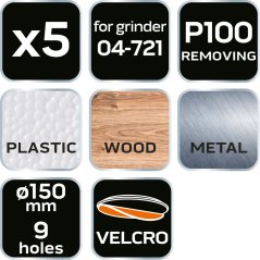 Schleifscheiben 150 mm, P100, 5 Stück, mit 9 Löchern für 04-721 08-993