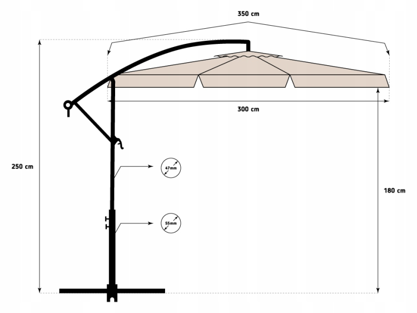 Umbrelă pliabilă bej pentru grădină 350cm