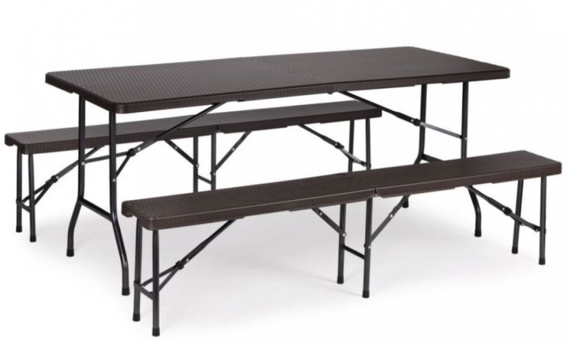 Set catering masă + 2 bănci 180cm Brown Rattan