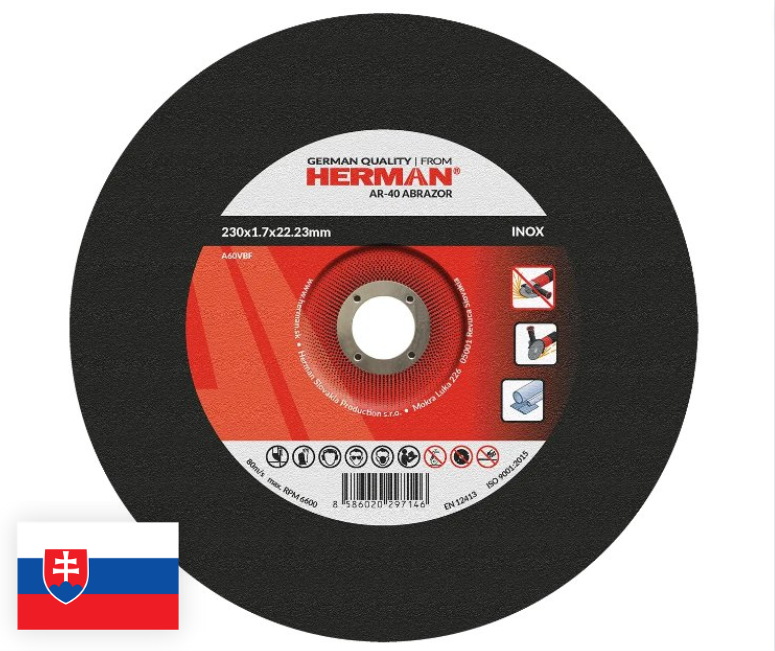 Rezna ploča AR-40 Abrazor Za nehrđajući čelik 230x1,7x22,23 mm / s pretiskom / TIP 42