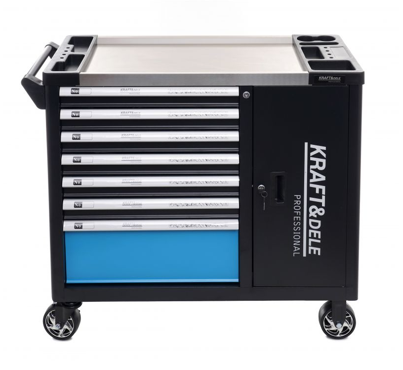 Cărucior pentru scule de atelier 309 buc - 7 sertare + dulap KD1069