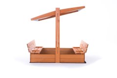 Sandkasten 120cm mit Bänken und Dach imprägniert + Abdeckung + Agrotextil Grau