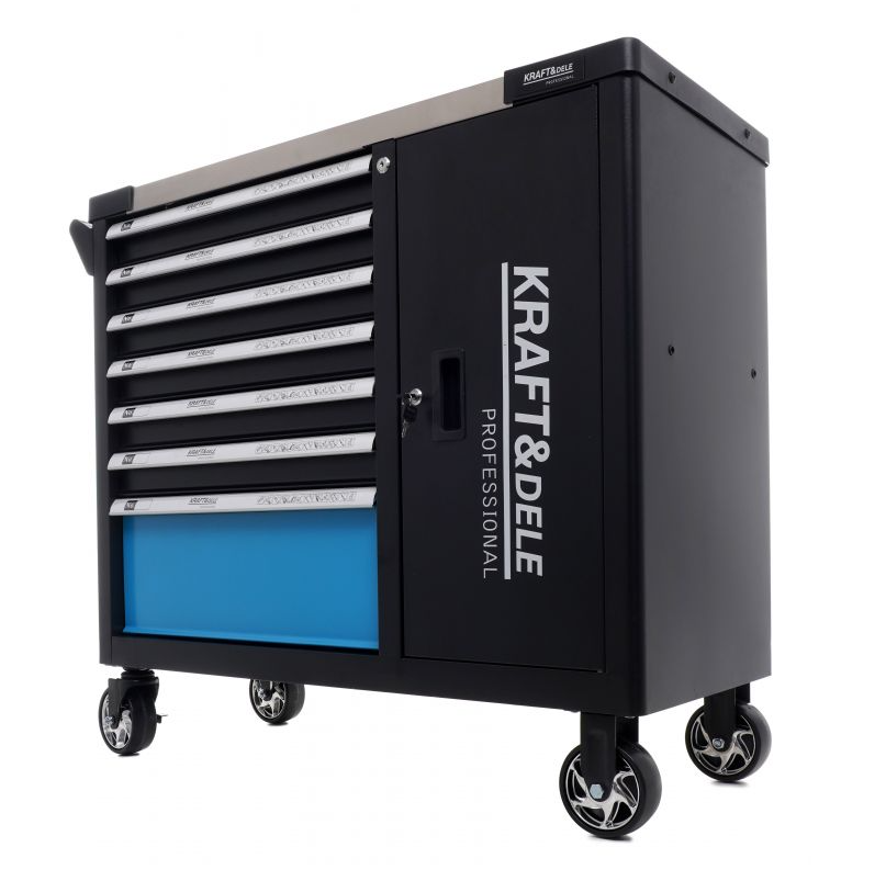 Cărucior pentru scule de atelier 309 buc - 7 sertare + dulap KD1069