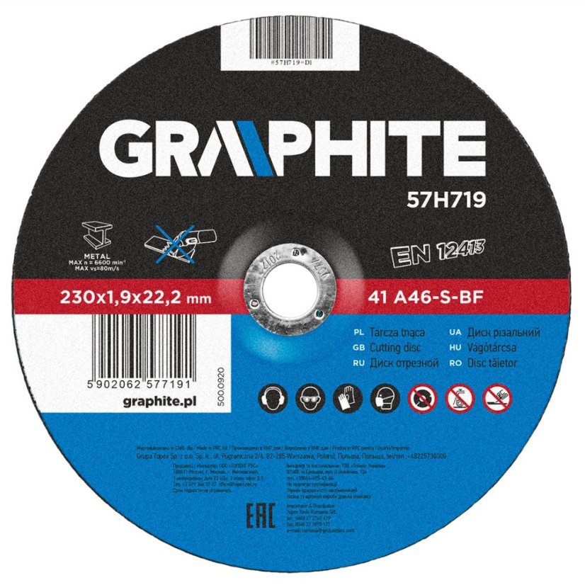 Rezna ploča za metal, 230 x 1,9 22,2 mm, 41 A46-S-BF 57H719