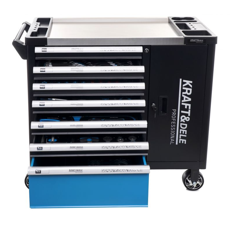 Dielenský vozík s náradím 309 ks - 7 šuflíkov + skrinka KD1069