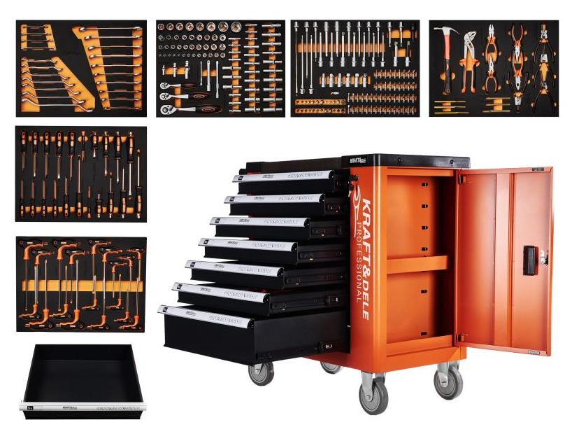Cărucior pentru scule de atelier 258pcs - 7 sertare KD1067
