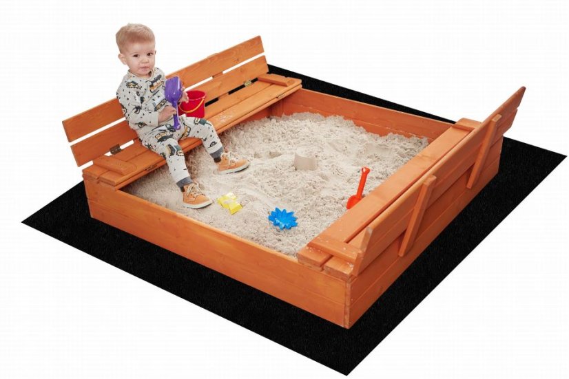 Homokozó padokkal 200 cm impregnálva + takaró ponyva + agroszövet