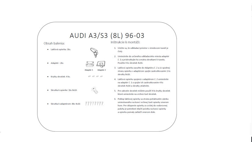 Armlehne AUDI A3 (S3) MODELL 8L, schwarz, Stoffbezug
