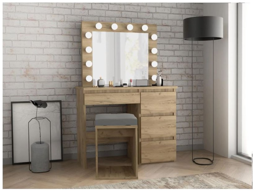 Fésülködőasztal LED tükörrel Cleopatra tölgy craft