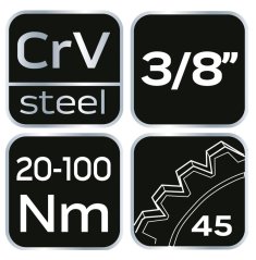 Cheie dinamometrică 3/8" x 470 mm, 20-100 Nm 08-824