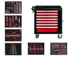Dielenský vozík s náradím 250ks - 7 šuflíkov + skrinka