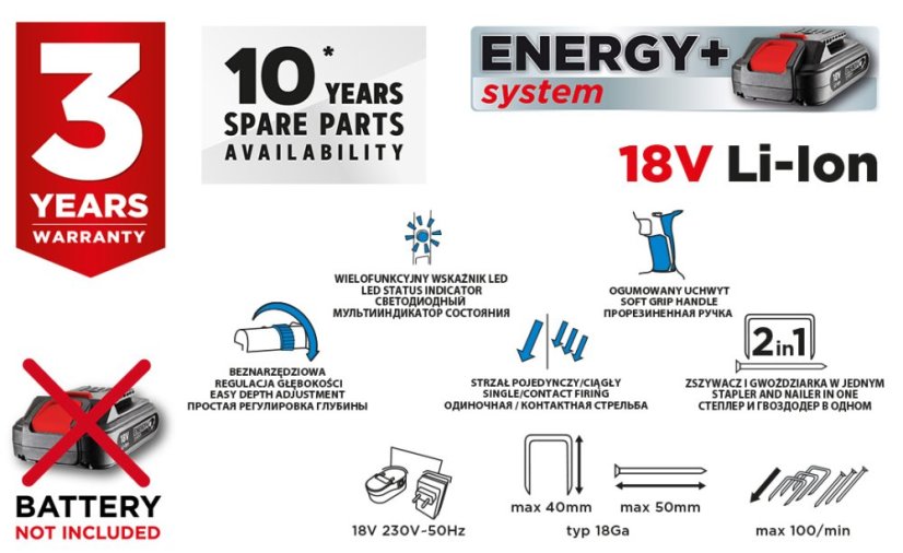 Akumulatorska klamerica Energy+ 18V, Li-Ion, bez baterije 58G081