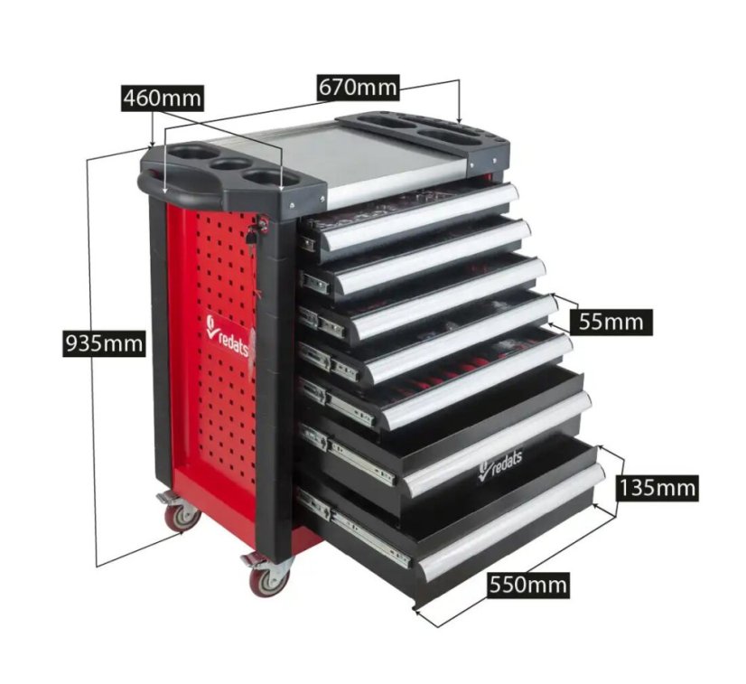 Profesionálny dielenský vozík/ skrinka s náradím 420ks - 7 šuflíkov Black/Red